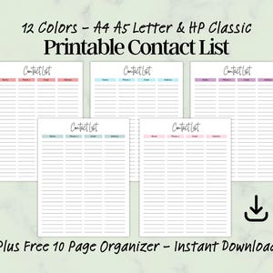 Contact List Template Printable, Address Book Log, Digital Contact Organizer, Contact Information Page, Email Tracker, Instant Download PDF