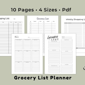 Boodschappenlijstplanner, afdrukbare winkelpagina's, digitale pdf, US Letter A4 A5 HP Classic