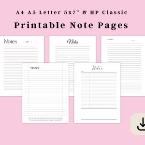 Lined Notes Page Printable, Note Taking Template, Lined Notes Writing Paper, Note Paper Writing Sheets, Notebook Paper, Instant Download PDF