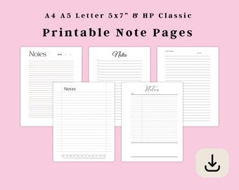 Lined Notes Page Printable, Note Taking Template, Lined Notes Writing Paper, Note Paper Writing Sheets, Notebook Paper, Instant Download PDF