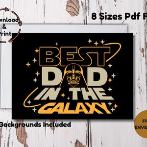 Tarjeta "El mejor papá de la galaxia", tarjeta imprimible para el Día del Padre con temática de Star Wars, tarjeta de ciencia ficción para el Día del Padre, tarjeta DIY para papá, descarga instantánea