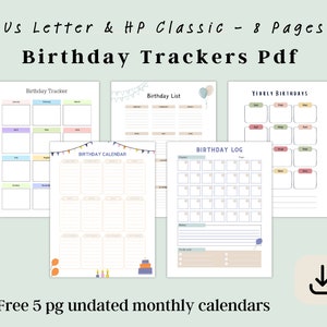 Suivi d'anniversaire imprimable, modèle de calendrier d'anniversaire, agenda d'anniversaire imprimable, organisateur de rappel d'anniversaire, téléchargement immédiat