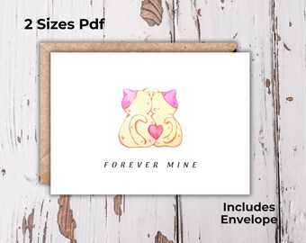 Cute Valentines Day Card, Kitty Love Card Printable, Romantic Greeting, Digital PDF File, 5x7