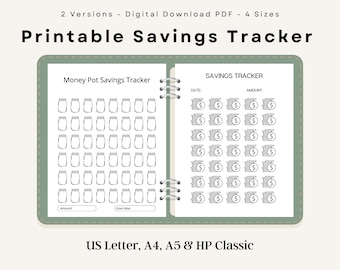 Savings Tracker Template, Money Pot Design, Digital PDF, US Letter A4 A5 HP Classic