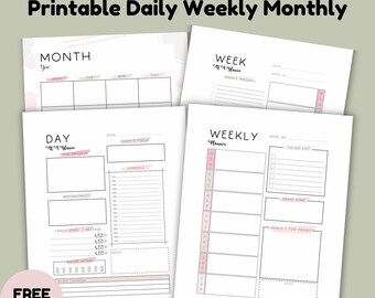Weekly Daily Monthly Planner, Printable Productivity Tracker, Digital PDF, US Letter A4 A5 HP Classic