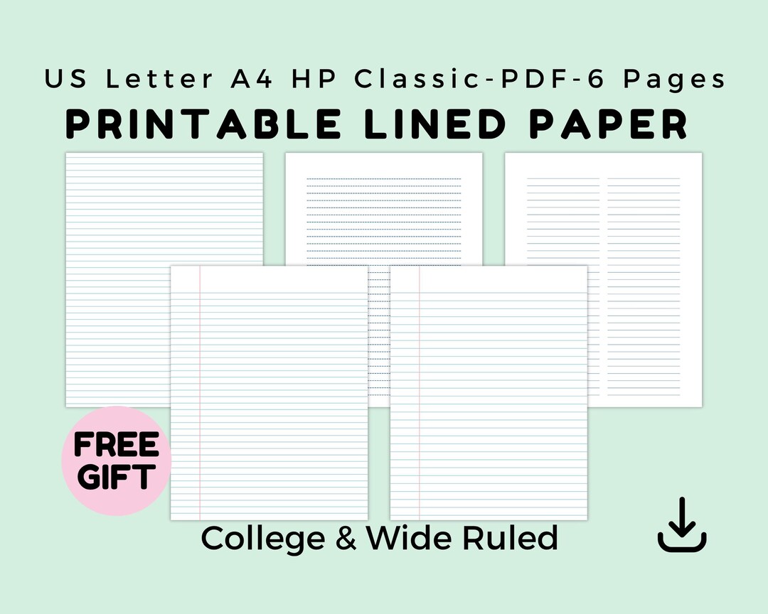 Printable Lined Writing Paper, College Ruled and Wide Ruled, US Letter ...