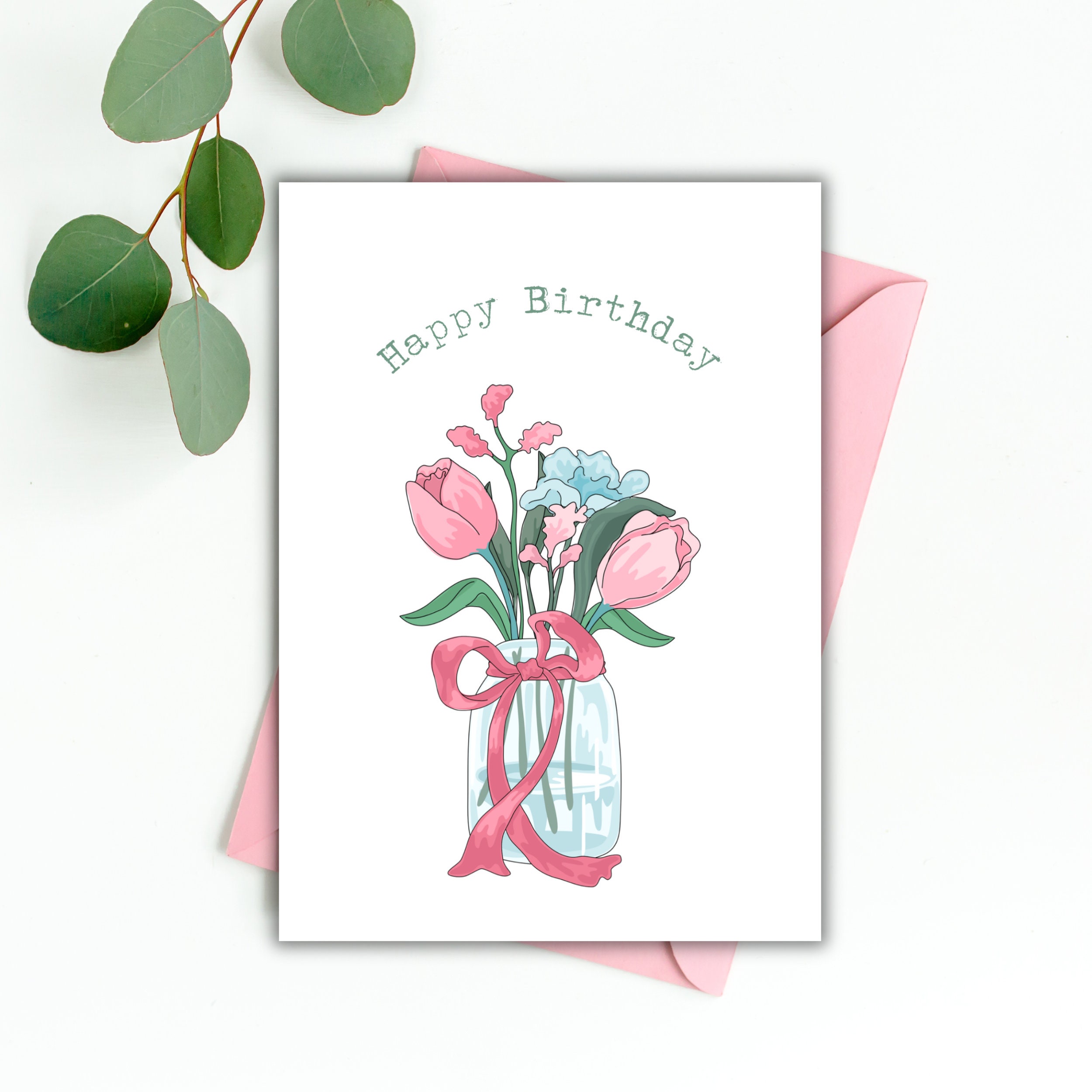 Tulip Birthday Card Printable, Floral Birthday Card for Her, Happy ...