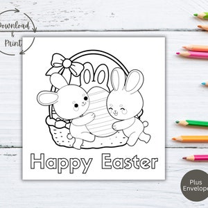 Frohe Ostern Färbung Karten zum ausdrucken, Kinder Ostern Färbung Grußkarte, Digitale Osterkarte, Aktivitätskarte Vorlage, Sofort Download PDF