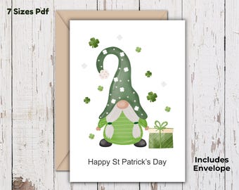 St Patrick’s Day Gnome Greeting Card, Shamrock Irish Design, Digital PDF, 5x7 4x6