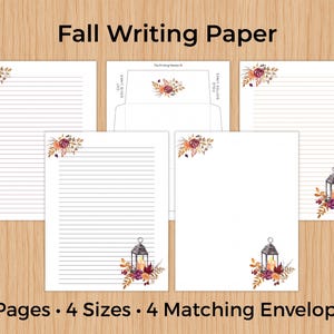 Watercolor Fall Stationery Set, Lantern Writing Paper, Printable Envelopes PDF