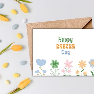 Printable Pastel Flower Easter Card, Easter Cards, Digital Easter Greeting Card, Easter Card Envelope Templates, Easter Card Download PDF