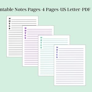 Lined Notes Template Pages, Multicolor Paper, Digital PDF, US Letter