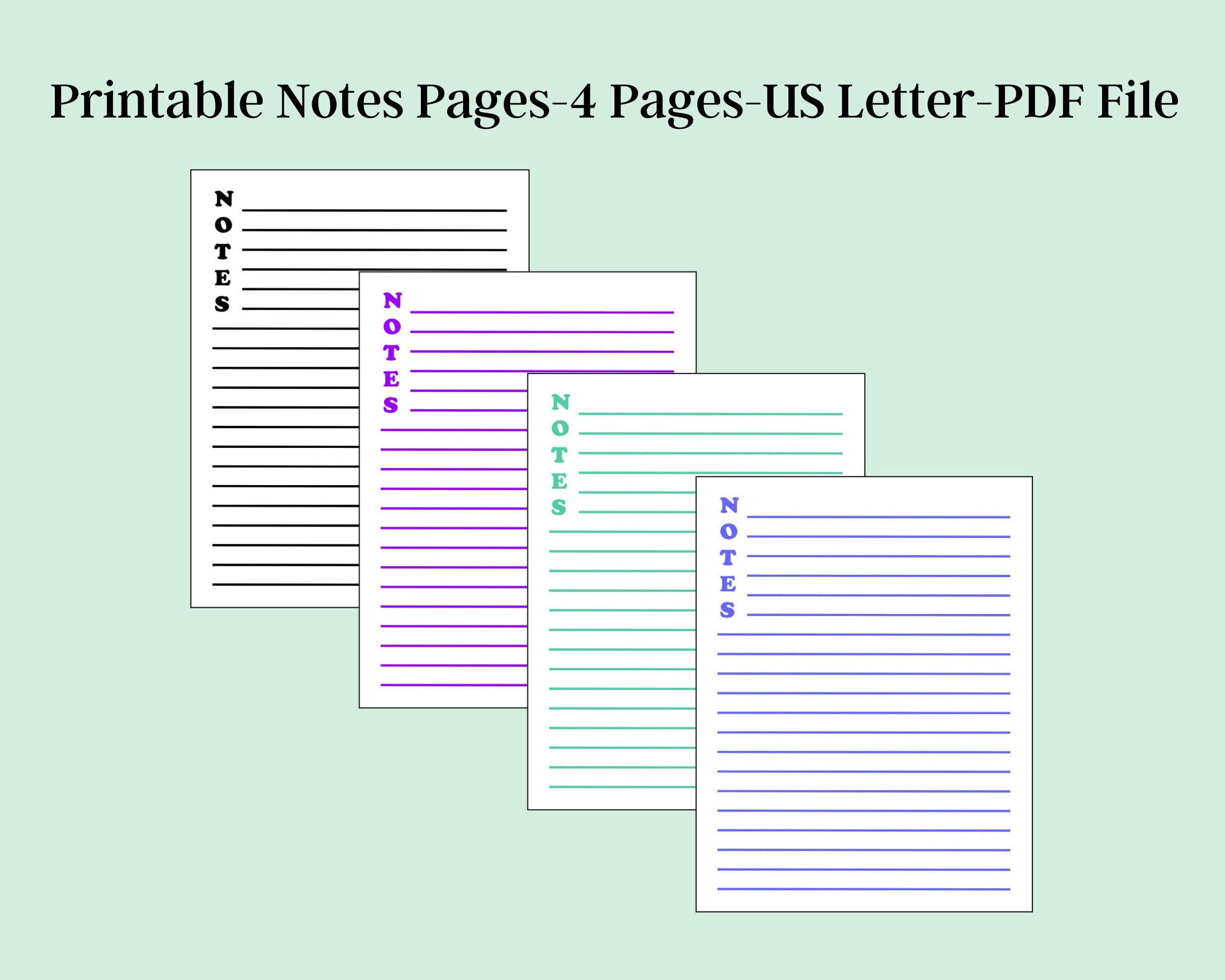 Digital Printable Notes Page, Lined Notes Template, Note Page Paper ...