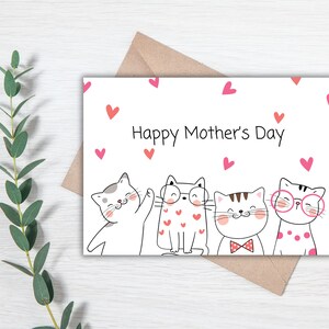 Mother's Day Card Digital, Printable Cute Cats Mothers Day Card, Happy ...