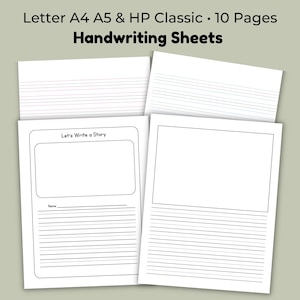 Hojas de práctica de escritura a mano imprimibles para niños, PDF digital, tamaño carta (A4, A5, HP Classic)
