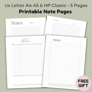 Lined Notes Pages, Printable Writing Paper, Digital PDF, US Letter A4 A5 HP Classic