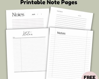 Lined Notes Pages, Printable Writing Paper, Digital PDF, US Letter A4 A5 HP Classic