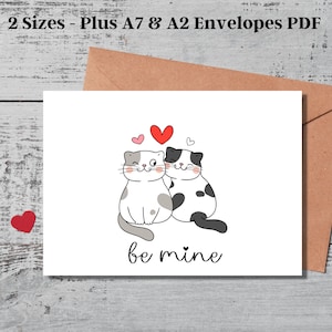 Cat Valentine&#39;s Day Card, Printable Valentines Cute Kitty Card Set, Valentine Card Template, Digital Cat Lover Card, Instant Download Pdf