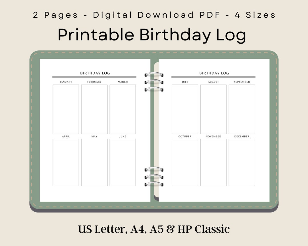 Birthday Tracker Printable, Birthday Tracker Digital, Birthday List