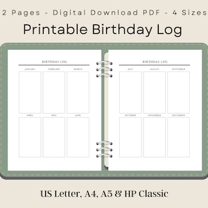 Geburtstag Tracker druckbar, Geburtstag Tracker Digital, Geburtstagsliste Kalender, Vorlage für Geburtstagsliste, Geburtstagsplaner, Sofort Download PDF