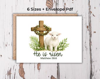 Lamb Of God Easter Card, Christian Resurrection Design, Matthew 28:6, Digital PDF, 5x7 4x6