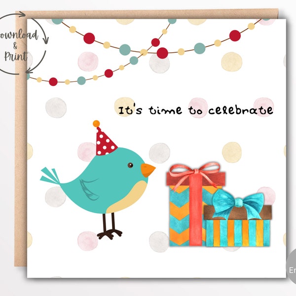 Kids Birthday Card Printable, Happy Birthday Square Greeting Cards, Digital Birthday Card, Printable Card 5x5 Envelope, Instant Download PDF