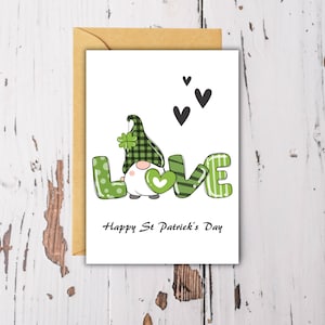 Cartão de gnomos do dia de São Patrício para impressão, cartões de felicitações do feliz dia de São Patrício digitais, cartão de gnomo, cartão do dia de São Patrício, download instantâneo em PDF
