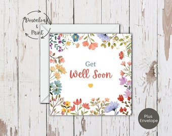 Get Well Soon Card, Get Well Card For Her Printable, Floral Get Well Cards Set, Digital Get Well Greeting Card, Instant Download Pdf Card