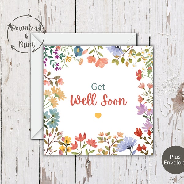 Get Well Soon Card, Get Well Card For Her Printable, Floral Get Well Cards Set, Digital Get Well Greeting Card, Instant Download Pdf Card