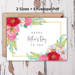 Carte florale de fête des mères, carte de voeux bricolage pour maman, PDF numérique, 5 x 7