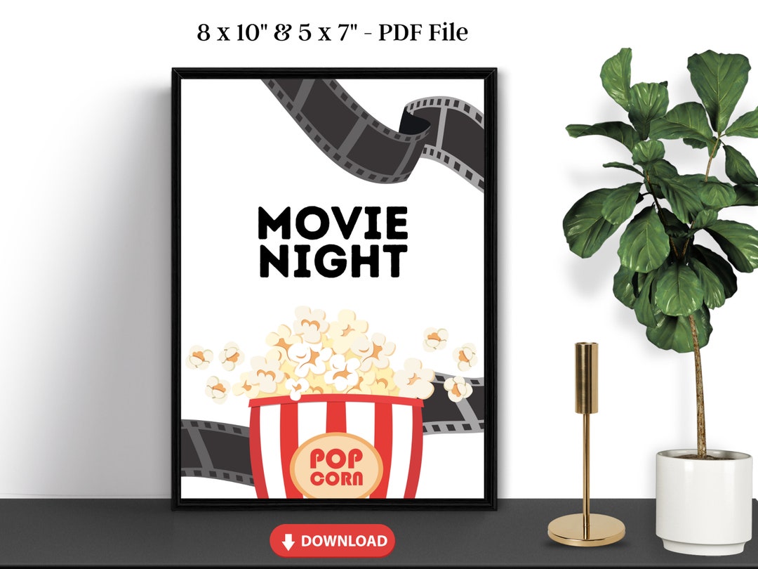 Movie Night Printable, Movie Night Decor, Theater Wall Art, Home