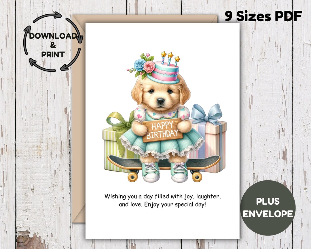 Puppy Birthday Card Printable – Girls Kids Card – Instant Download PDF ...