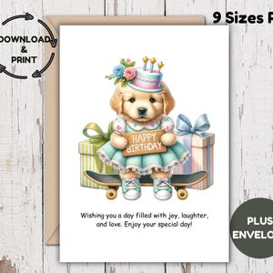 Puppy Birthday Card Printable – Girls Kids Card – Instant Download PDF + Free Envelope Template