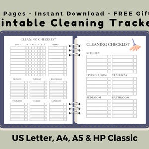 Cleaning Checklist, Weekly & Daily Chore Planner, Digital PDF, US Letter A4 A5 HP Classic