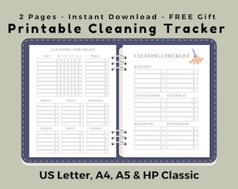 Cleaning Checklist Printable, Weekly & Daily Chore Planner, Digital PDF, US Letter A4 A5 HP Classic