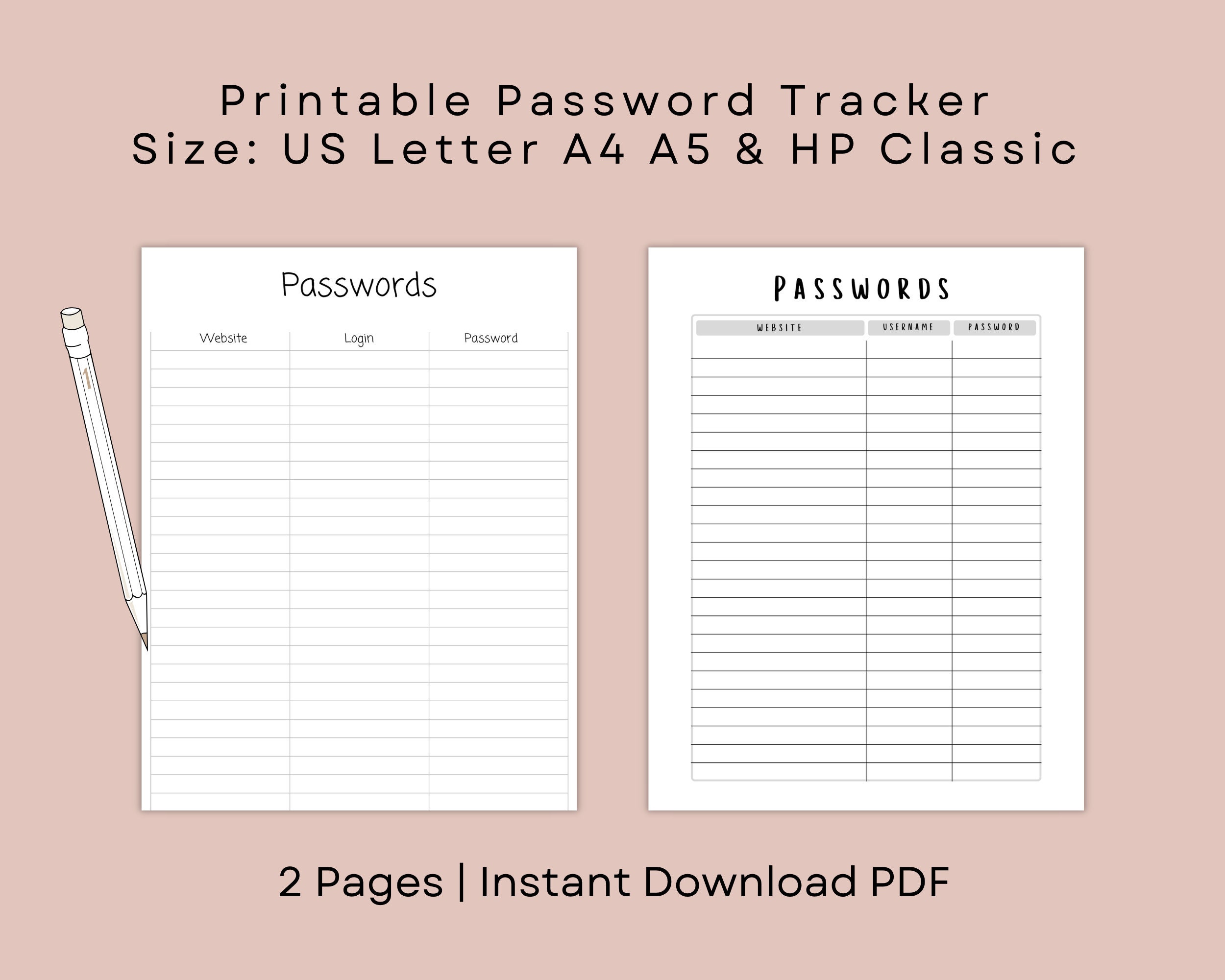 Password Tracker, Password Template, Password Tracker Printable ...