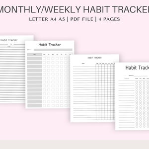 Maandelijkse gewoonte-tracker digitale sjabloon, afdrukbare gewoonte-tracker, routine-weekplanner, gewoonte-uitdaging, letter A4 A5, instant pdf