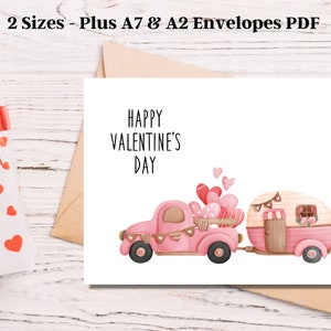 Printable Valentine's Day Card, Love Card Template, Pickup Truck Happy Valentines Day, Greeting Card Template, Digital Instant Download Pdf