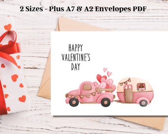 Printable Valentine's Day Card, Love Card Template, Pickup Truck Happy Valentines Day, Greeting Card Template, Digital Instant Download Pdf