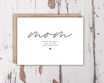Mother's Day Card Minimalist Design, Best Mom Card, Digital PDF, 5x7