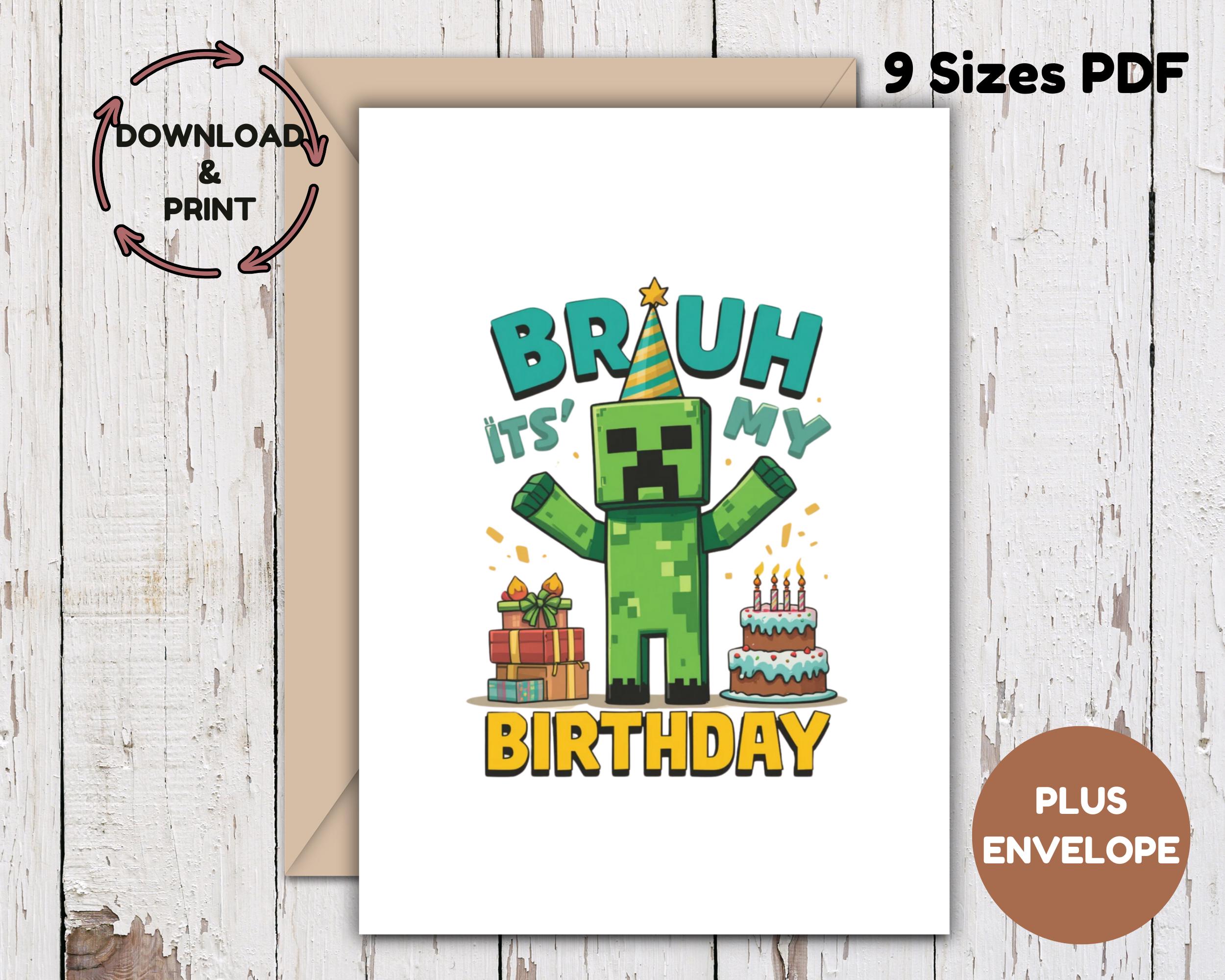 Minecraft Themed Birthday Card, Creeper Birthday Card, Printable Gamer Card for Kids Birthday, Funny Minecraft Card, Digital Download