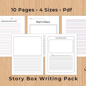 Kids Story Box Writing Sheets, Multi Color Lined Drawing Notebook Templates