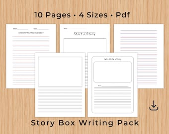 Kids Story Box Writing Sheets, Multi Color Lined Drawing Notebook Templates