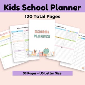 Schulplaner für Kinder, druckbarer Stundenplan, Stundenplan, digitales PDF, US Letter