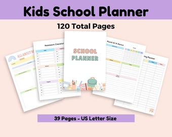 School Planner for Kids, Printable Student Schedule, Homework Organizer, Digital PDF, US Letter