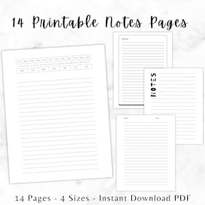 Pagine di appunti digitali, appunti a righe stampabili, modello per prendere appunti, carta per scrivere quaderni, inserto per pianificatore di appunti stampabile, download immediato