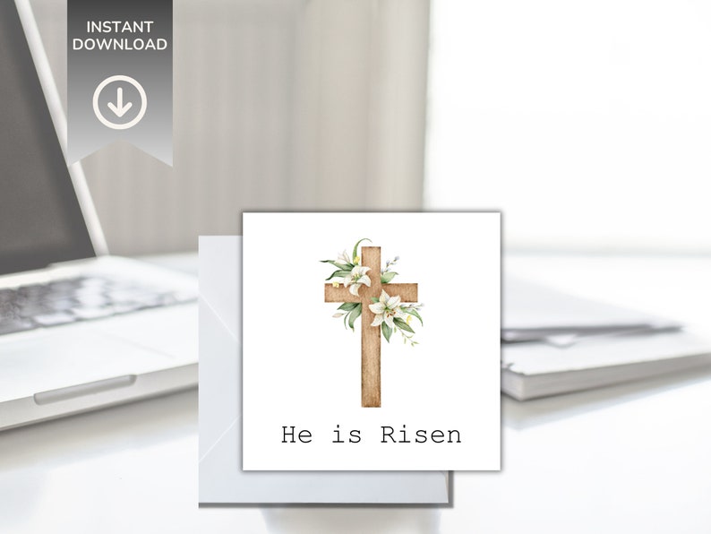 Easter Card Religious Printable Set, He is Risen Card, Bible Verse ...