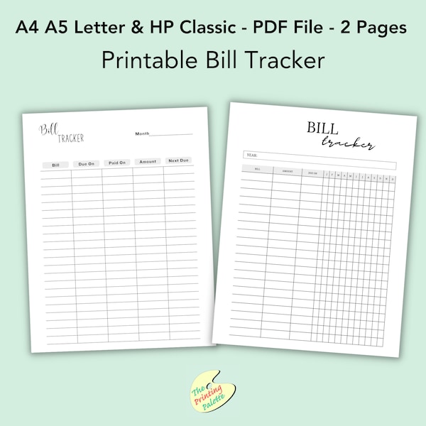 Monthly Bill Tracker Digital, Bill Tracker Printable, Bill Tracker List, Bill Payment Checklist, Monthly Bill Log Book, Instant Download PDF