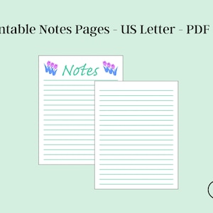 Papel rayado imprimible digital, papel para escribir con hojas de tulipán, plantilla para hojas de notas, hoja de inserción para planificador de notas, descarga instantánea en formato PDF