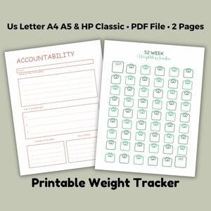Weight Loss Tracker Accountability Journal Page, Digital PDF, US Letter A4 A5 HP Classic